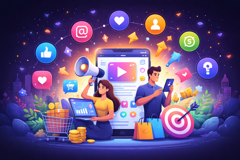 social media marketing for business 2026 strategy and brand growth concept